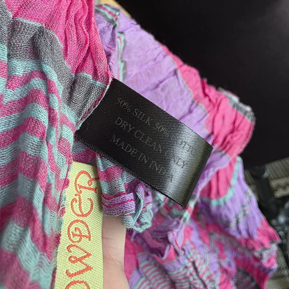 Vintage Y2K Feminine Long Scarf Powder Brand Pink and Purple Striped Silk Cotton